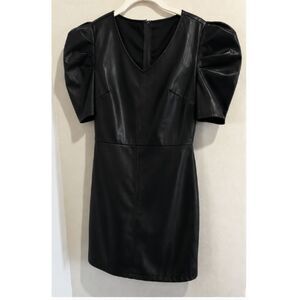 SHE + SKY Black Faux Leather Puff Sleeve Mini Dress – Women's Medium
